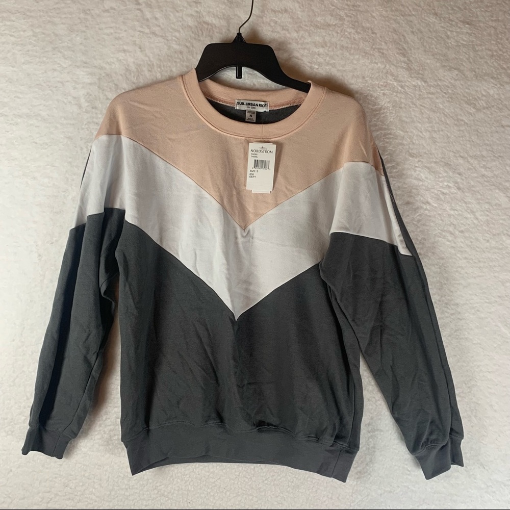 Sub_Urban Riot Womens  Pullover Sweater Pink White Gray‎ Chevron Small NWT 4943